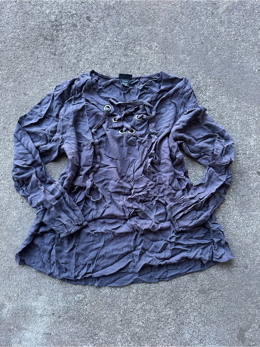Torrid Gray Lace Up Long Sleeve Blouse Top
